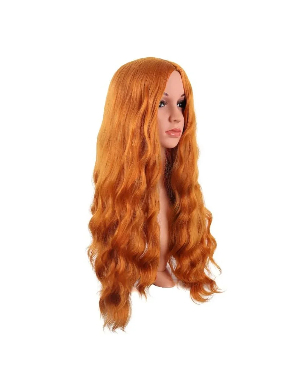 Women's Orange 28 Inch Synthetic Fiber Long Middle Part Curly Cosplay Wigs